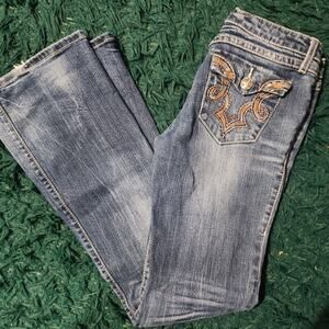 Wrangler Rock 47 Low Rise Bootcut Jeans 30x33 Distressed Y2K Denim